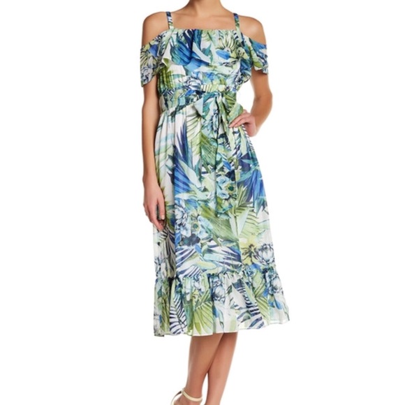 Eliza J Dresses & Skirts - Eliza J Cold Shoulder Floral Print Flounce Dress
